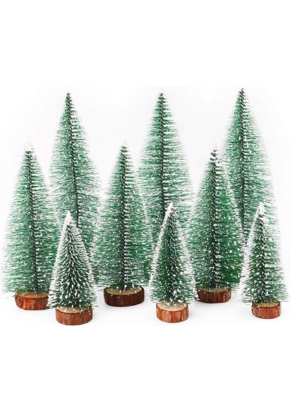 Yeni Yıl Dekoru Kar Efektli 9 Adet Yılbaşı mini Çam Ağaçları Seti Doğal Ahşap Tabanlı 8 - 12 - 15 cm fiyatları