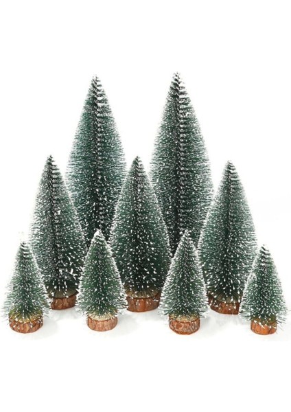 Yeni Yıl Dekoru Kar Efektli 9 Adet Yılbaşı mini Çam Ağaçları Seti Doğal Ahşap Tabanlı 8 - 12 - 15 cm fırsatları