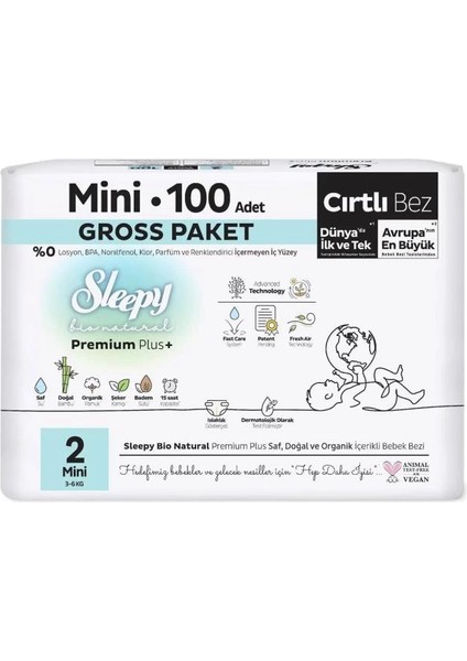Bfs Sleepy Bio Natural Bebek Bezi Gross Paket 2 Beden 3-6 kg 100 Adet fiyatları