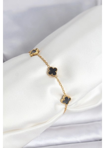 316L Çelik Gold Renk Siyah Baby Boy Yonca Bileklik