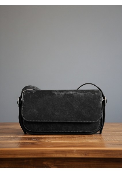 Süet Kadın El Çantası & Omuz Çantası Ayarlanabilir Askılı Siyah