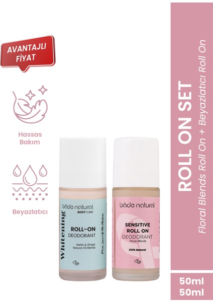Floral Blends Roll On & Doğal Beyazlatıcı Roll On Deodorant %100 Doğal