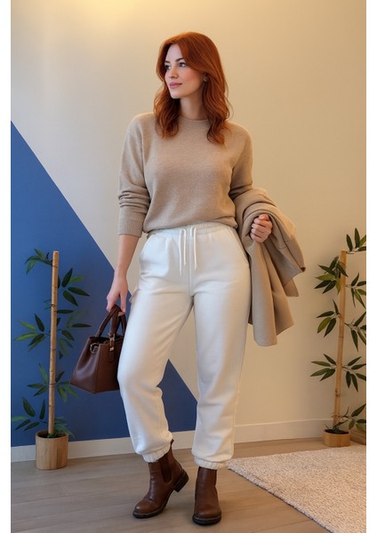 Eşofman Altı Kadın 3 Iplik Şardonlu Lastikli Paça Kalın ve Soft Kumaş