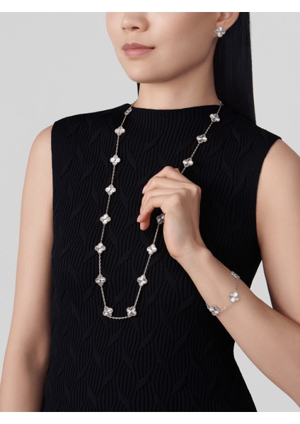 Van Cleef & Arpels Vintage Alhambra Bileklik, 5 Motif Yonca 925 Ayar Gümüş Rodyum Kaplama fiyatları