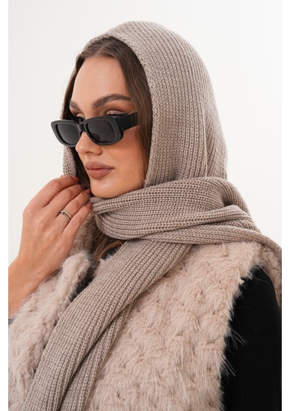 Kapüşon Detaylı Örgü Şal | Hooded Scarf Trendi indirimleri
