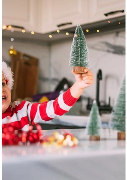 Yeni Yıl Dekoru Kar Efektli 9 Adet Yılbaşı mini Çam Ağaçları Seti Doğal Ahşap Tabanlı 8 - 12 - 15 cm indirimleri