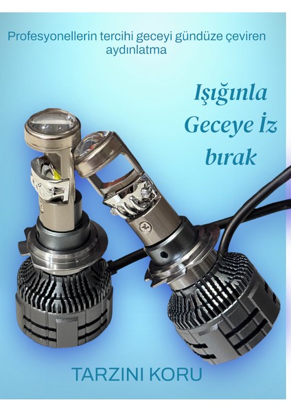 H7 Mercekli Mega 75WATT 22.000 Lümenled Farled Zenon Garantili Mercekli H7 Profesyonel Güçlü Aydınlaltma