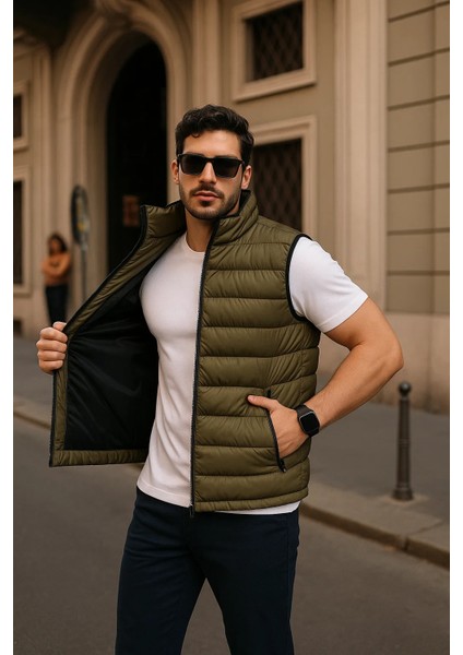 Erkek Kışlık Premium Basic Astarlı Haki Şişme Yelek fiyatları