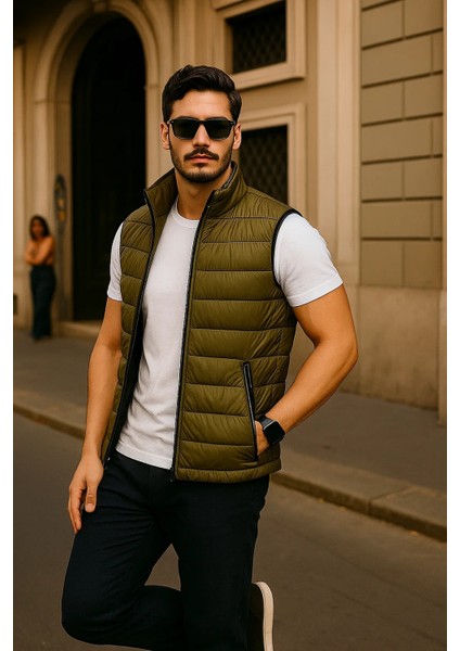 Erkek Kışlık Premium Basic Astarlı Haki Şişme Yelek fırsatları