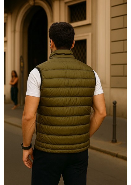 Erkek Kışlık Premium Basic Astarlı Haki Şişme Yelek