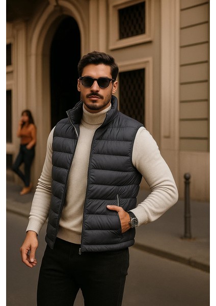 Erkek Kışlık Premium Basic Astarlı Füme Şişme Yelek modelleri