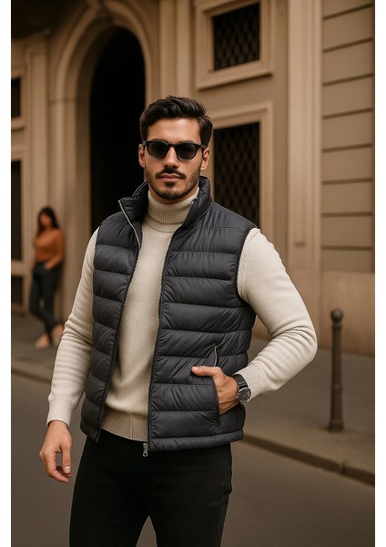 Erkek Kışlık Premium Basic Astarlı Füme Şişme Yelek fırsatları