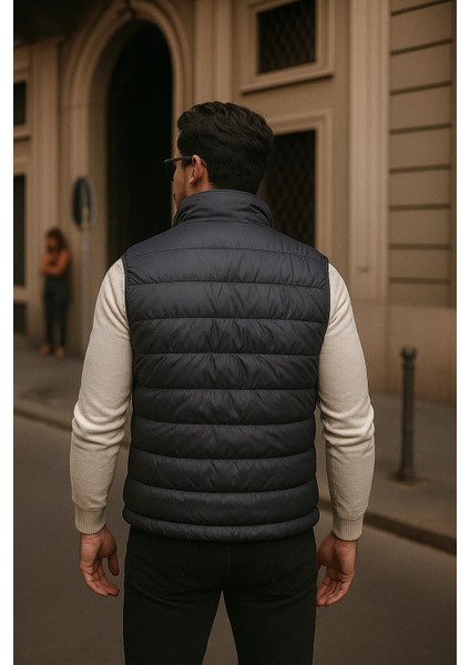 Erkek Kışlık Premium Basic Astarlı Füme Şişme Yelek