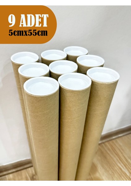 Postüp Beyaz Kapaklı Silindir Kutu Rulo Tüp Masura 5 cm x 55 cm 9 Adet