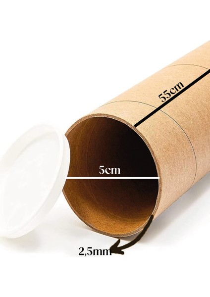 Postüp Beyaz Kapaklı Silindir Kutu Rulo Tüp Masura 5 cm x 55 cm 9 Adet modelleri