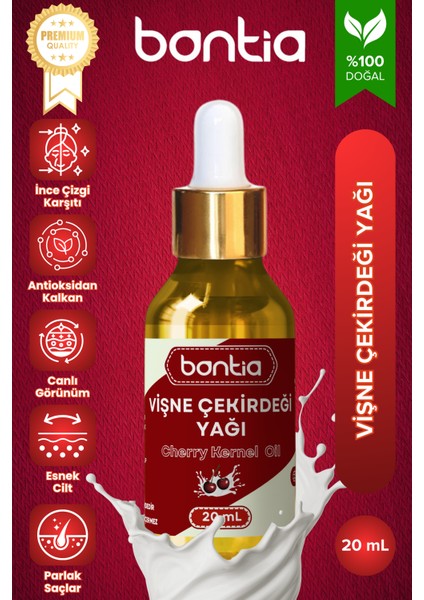 Premium Vişne Çekirdeği Yağı - %100 Saf Soğuk Sıkım Doğal Antioksidan Destekli Yaşlanma Karşıtı Cilt ve Saç Bakım Yağı