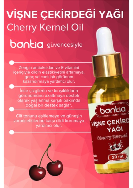 Premium Vişne Çekirdeği Yağı - %100 Saf Soğuk Sıkım Doğal Antioksidan Destekli Yaşlanma Karşıtı Cilt ve Saç Bakım Yağı modelleri