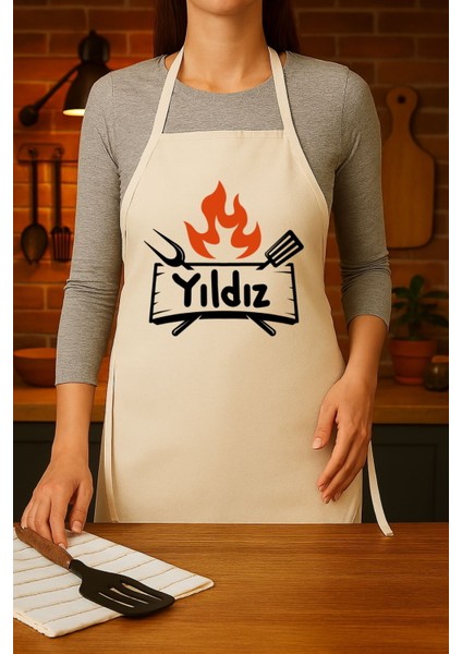 Kişiye Özel Karikatür Fotoğraflı ve Isimli Mutfak Önlüğü Steak