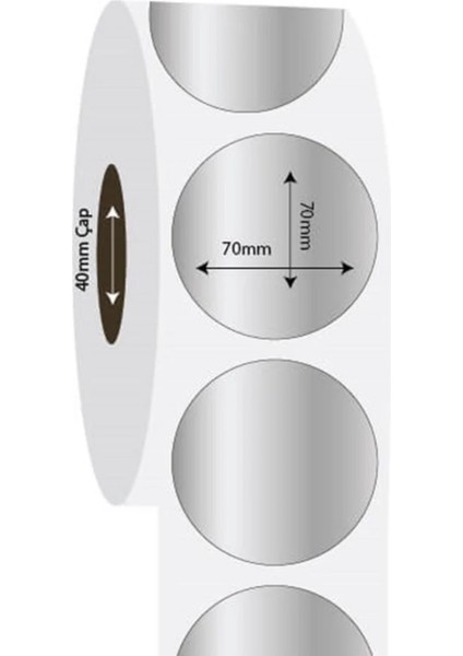 Boş Yapışkanlı Gümüş Metalize Barkod Etiketi 70MM Çap