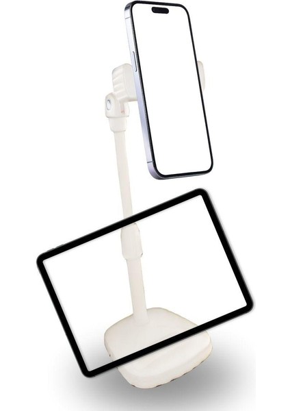 Masa Üstü Tablet ve Telefon Tutucu Plastik Aparat Beyaz Telefon Standı (5361)