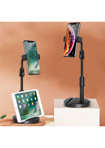 Masa Üstü Tablet ve Telefon Tutucu Plastik Aparat Siyah Telefon Standı (5361)