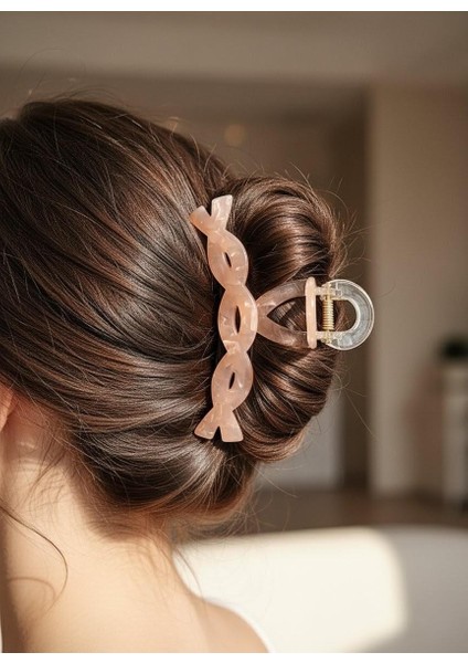 Kadın Spiral Şekilli Soft Akrilik Somon Pembe Mandal Toka