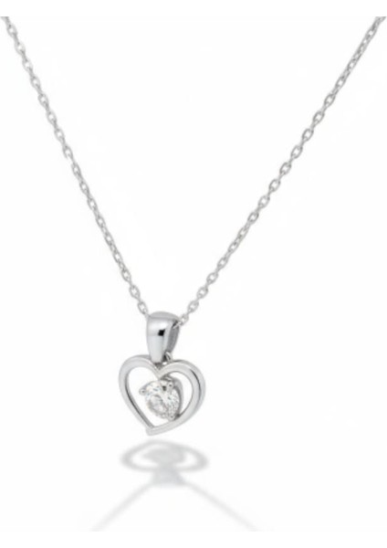 Orijinal Swarovski Taşlı Gümüş Kalpli Tektaş Kolye (925 Ayar)