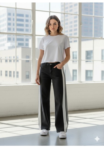 Polopass 024 Kadın Penye Şeritli Püsküllü Paça Jeans Kot Denim Pantolon modelleri