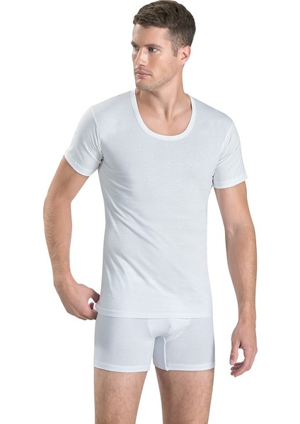 Erkek Tekli Beyaz Bisiklet Yaka Fanila Pamuklu Atlet