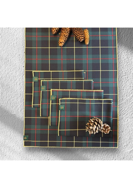 Baby Home 5li Ekose Desenli Runner Set, Yılbaşı Yeni Yıl Davet 4 Amerikan Servis ve 1 Runner fiyatları