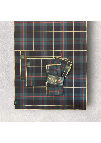 Baby Home 5li Ekose Desenli Runner Set, Yılbaşı Yeni Yıl Davet 4 Amerikan Servis ve 1 Runner fırsatları