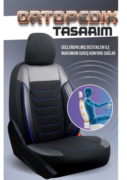 Volkswagen Golf 6 Deri Detaylı Oto Koltuk Kılıfı Ön Arka Set Karbon Serisi Siyah Mavi Scr