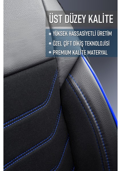 Volkswagen Golf 6 Deri Detaylı Oto Koltuk Kılıfı Ön Arka Set Karbon Serisi Siyah Mavi Scr