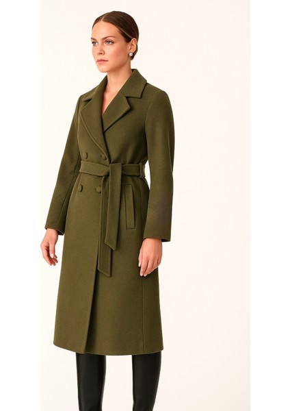 Haki Kaşe Kuşaklı Kaban - Düğmeli Cepli Astarlı Model fiyatları