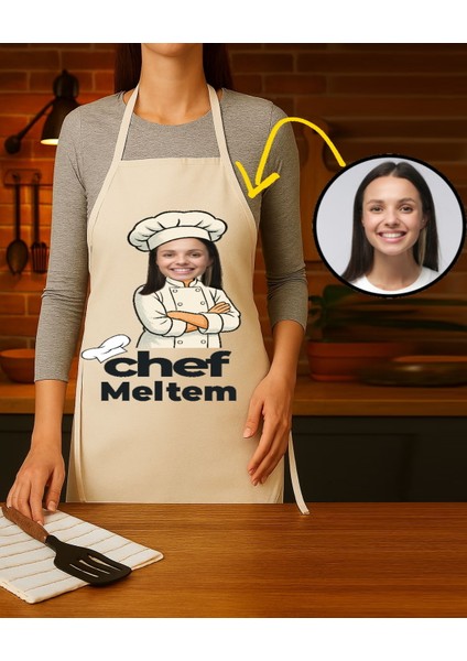 Kişiye Özel Karikatür Fotoğraflı ve Isimli Mutfak Önlüğü Chef Tasarımlı 2