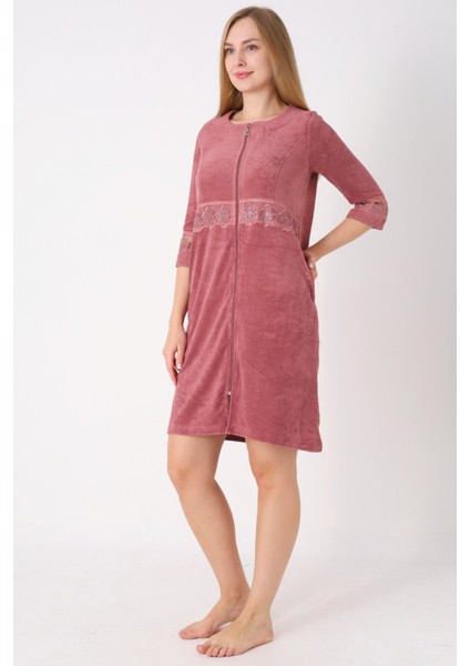 Kiremit Fermuarlı Dantelli Cepli Pamuklu Havlu Truvakar Kollu Elbise fiyatları