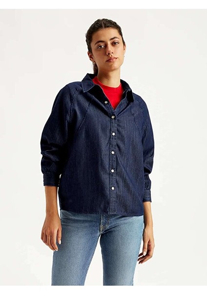 Solid Regular Fit Kadın Denim Gömlek