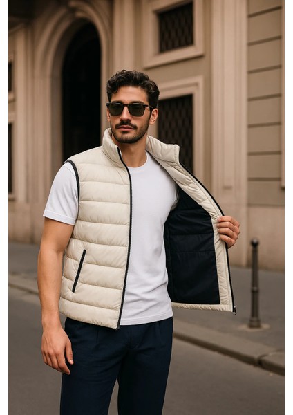 Erkek Kışlık Premium Basic Astarlı Krem Şişme Yelek fiyatları