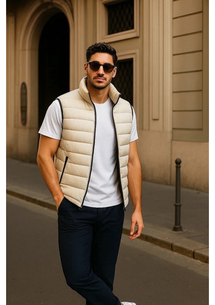 Erkek Kışlık Premium Basic Astarlı Krem Şişme Yelek fırsatları