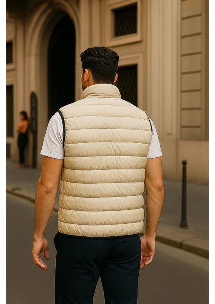 Erkek Kışlık Premium Basic Astarlı Krem Şişme Yelek indirimleri