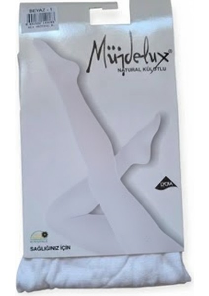 Müjdelüx Beyaz Koton Lycra 60DEN Naturel Külotlu Çorap 60DEN