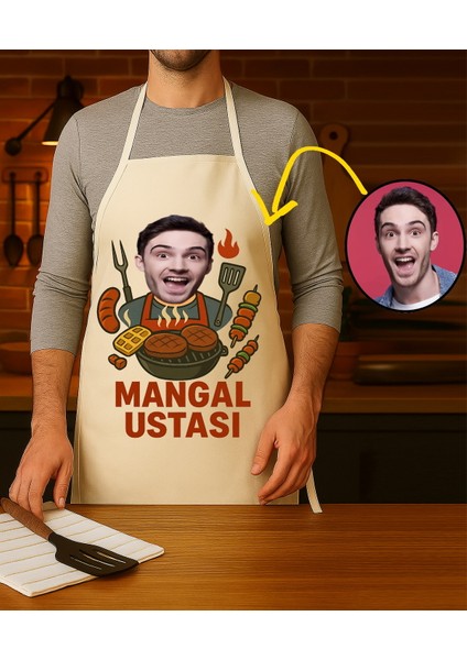 Kişiye Özel Karikatür Fotoğraflı ve Isimli Mutfak Önlüğü Mangal Ustası