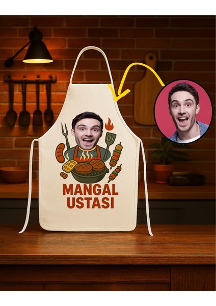 Kişiye Özel Karikatür Fotoğraflı ve Isimli Mutfak Önlüğü Mangal Ustası modelleri