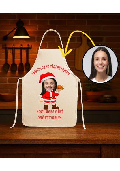Kişiye Özel Karikatür Fotoğraflı Mutfak Önlüğü Noel Baba Gibi Dağıtıyorum