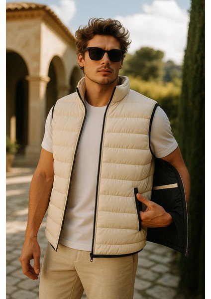 Erkek Kışlık Premium Trend Fermuarlı Krem Şişme Yelek fiyatları