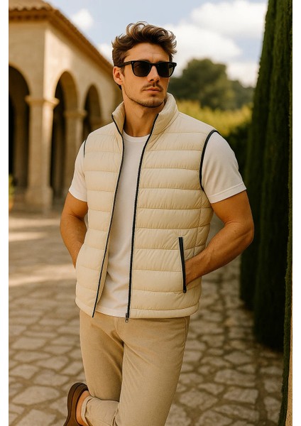 Erkek Kışlık Premium Trend Fermuarlı Krem Şişme Yelek fırsatları