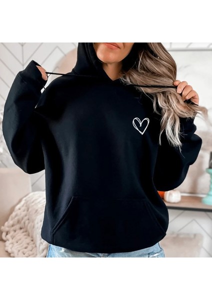 Vektörel Kalp - Sweatshirt Unisex 3 Iplik Kapşonlu