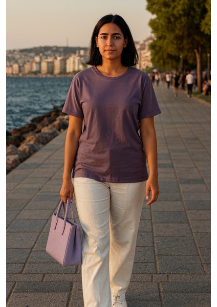 Kadın T-Shirt Soft Doku Pamuk Kumaş Basic
