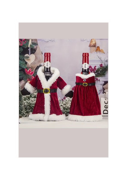 2 Adet Noel Temalı Kırmızı Şarap Çantası | Noel Elbisesi Şişe Kapağı & Etek Şarap Şişesi Süsleme Seti | Dekoratif Kırmızı Şarap Kapakları