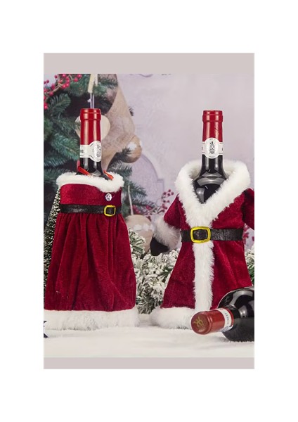 2 Adet Noel Temalı Kırmızı Şarap Çantası | Noel Elbisesi Şişe Kapağı & Etek Şarap Şişesi Süsleme Seti | Dekoratif Kırmızı Şarap Kapakları indirimleri